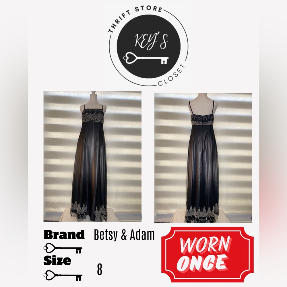 Elegant strapped dress. Rhinestone embellished. Floor length.